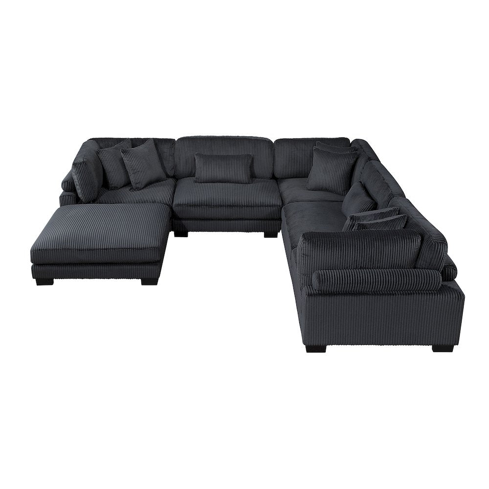 Traverse Corduroy 6-Piece Modular Sectional with Ottoman in Black