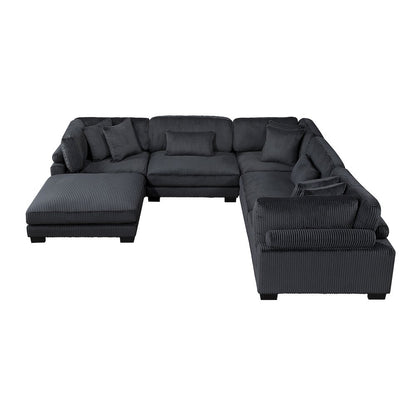 Traverse Corduroy 6-Piece Modular Sectional with Ottoman in Black