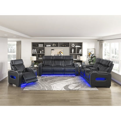 Fairway Faux Leather Power Double Reclining Love Seat in Black