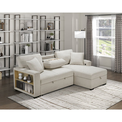 Pompano Boucle Sectional with Right Chaise, Pull-out Bed in Beige