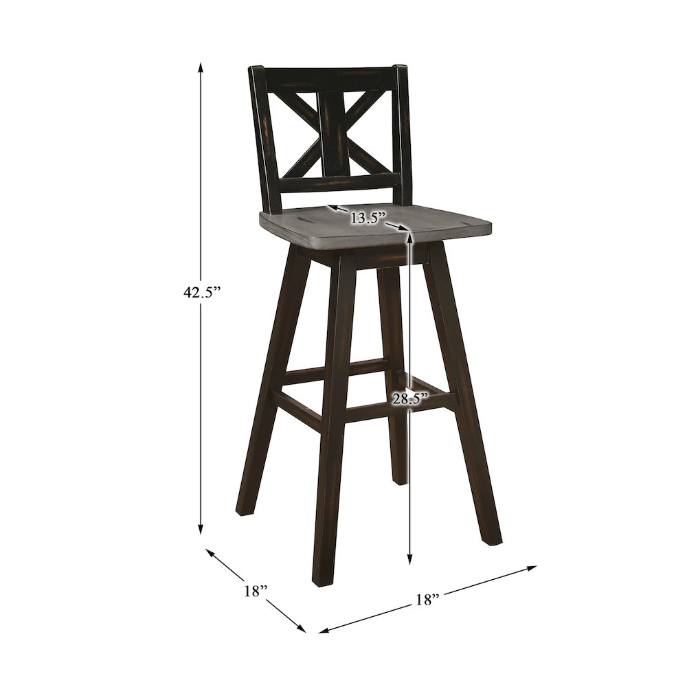 Amsonia Solid Wood Swivel Pub Height Chair, set of 2 in Gray and Black