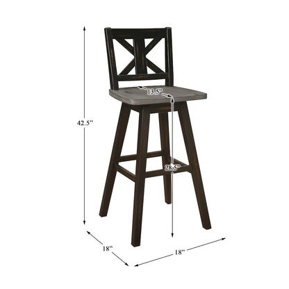 Amsonia Solid Wood Swivel Pub Height Chair, set of 2 in Gray and Black