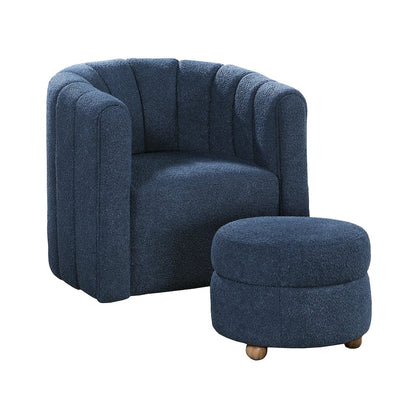 Essex Boucle Swivel Chair with Ottoman in Blue