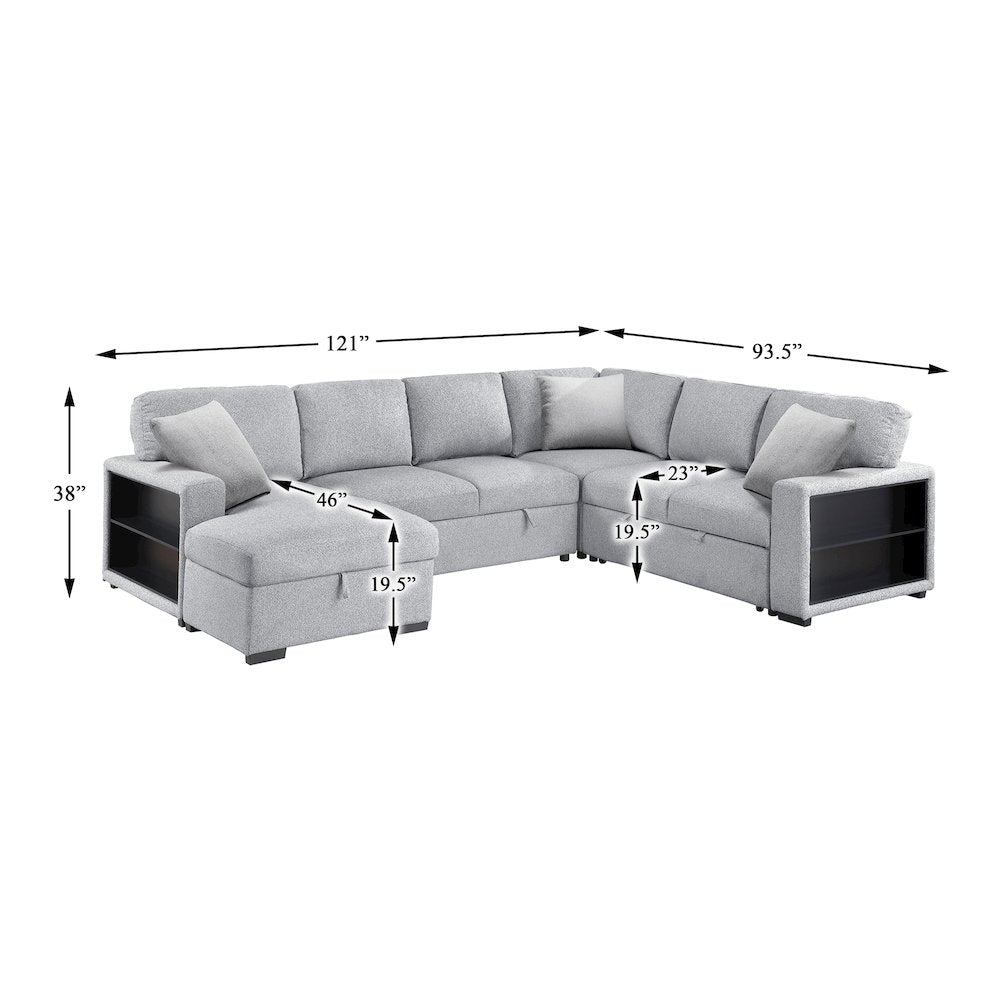 Pompano Boucle Sectional with Left Chaise, Pull-out Bed in Gray