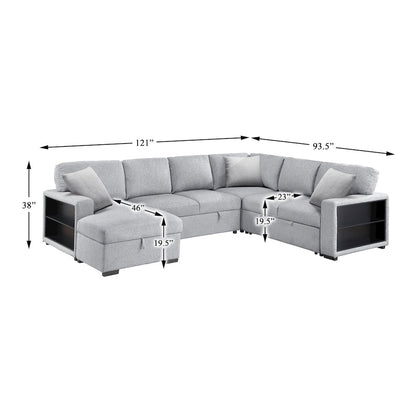 Pompano Boucle Sectional with Left Chaise, Pull-out Bed in Gray