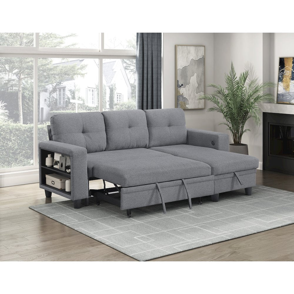 Robinson Boucle Sectional with Reversible Chaise, Pull-out Bed in Gray
