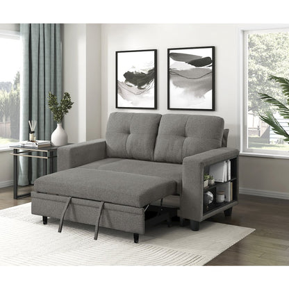 Robinson Boucle Love Seat with Pull-out Bed, Shelves in Dark Brown