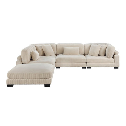 Traverse Corduroy 5-Piece Modular Sectional with Ottoman in Beige