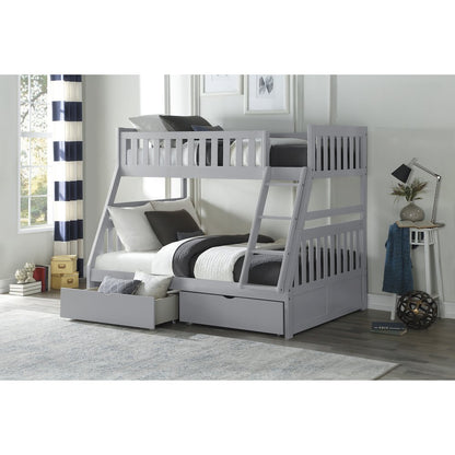Orion Pine Twin Over Full Bunk Bed with Storage Boxes in Gray