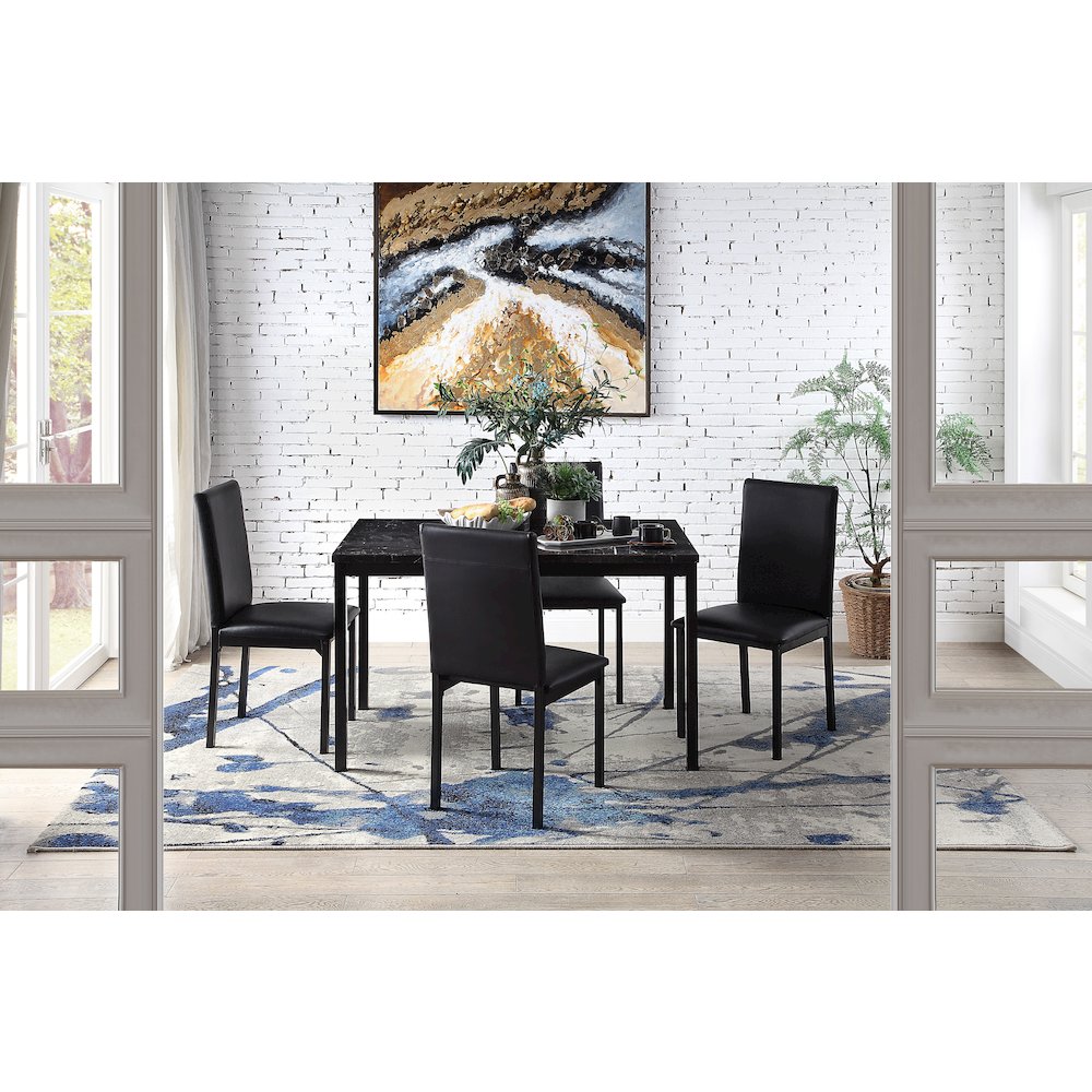 Tempe Faux Marble Top Dining Room Table in Black Metal Finish