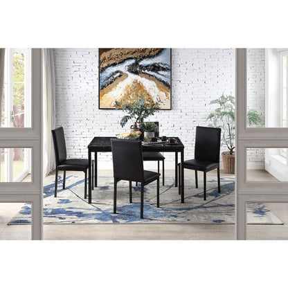 Tempe Faux Marble Top Dining Room Table in Black Metal Finish