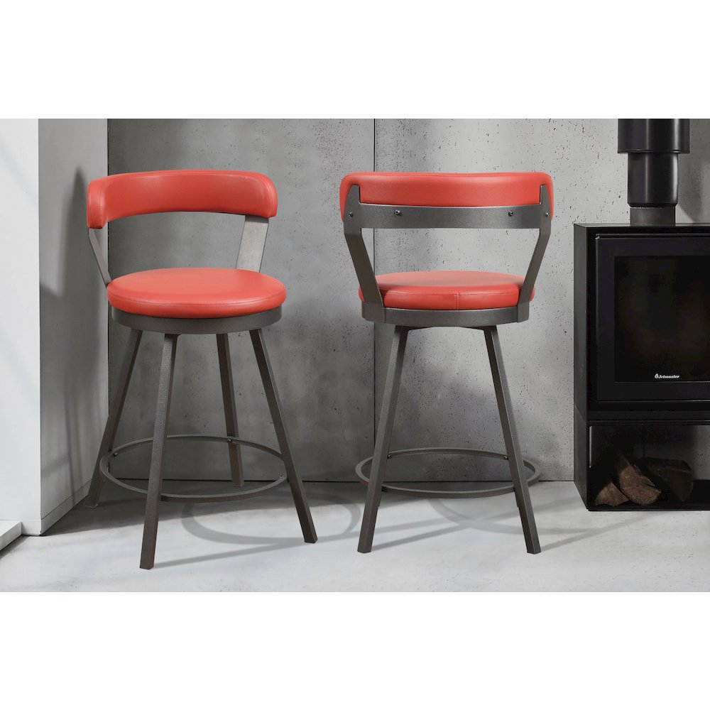 Appert Metal Swivel Counter Height Chair, Red, set of 2 in Red