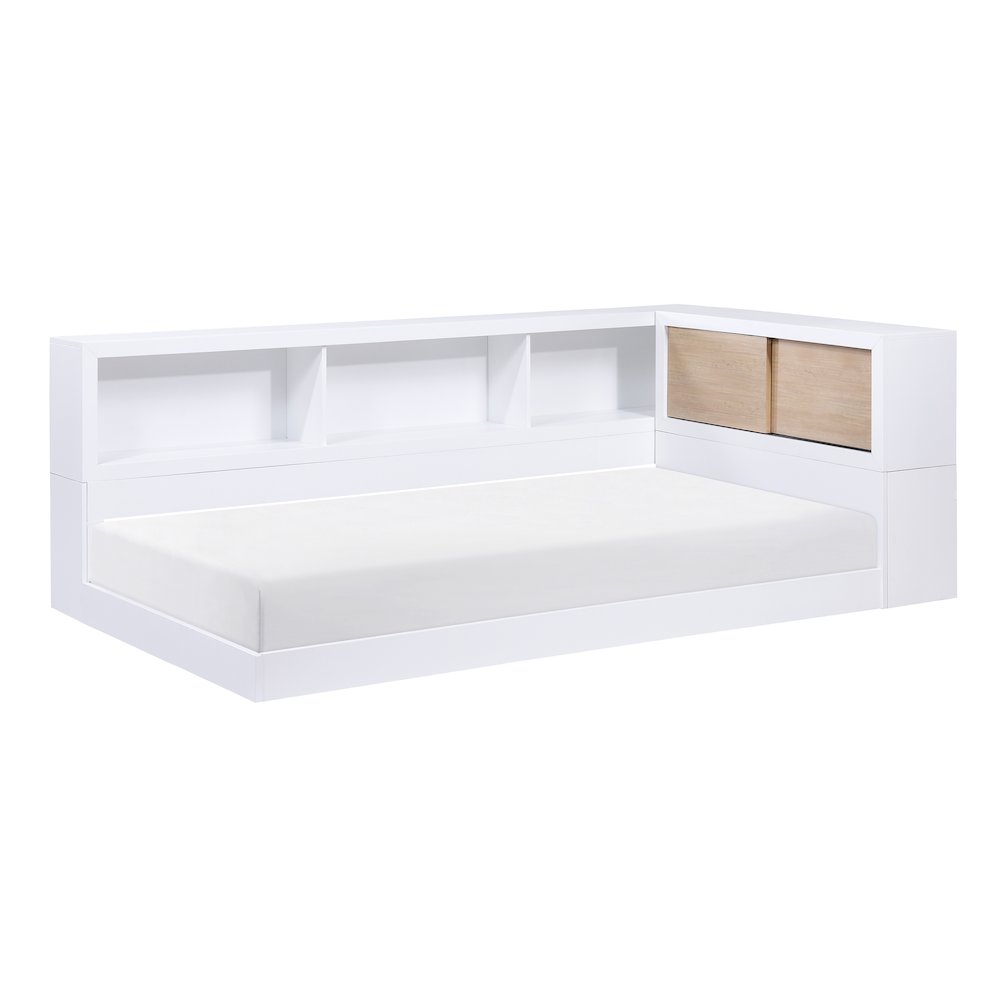 Asker A. Hardwood Twin Bookcase Corner Bed in 2-Tone (White and Natural)