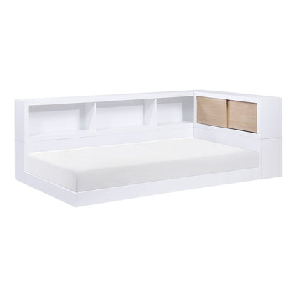 Asker A. Hardwood Twin Bookcase Corner Bed in 2-Tone (White and Natural)