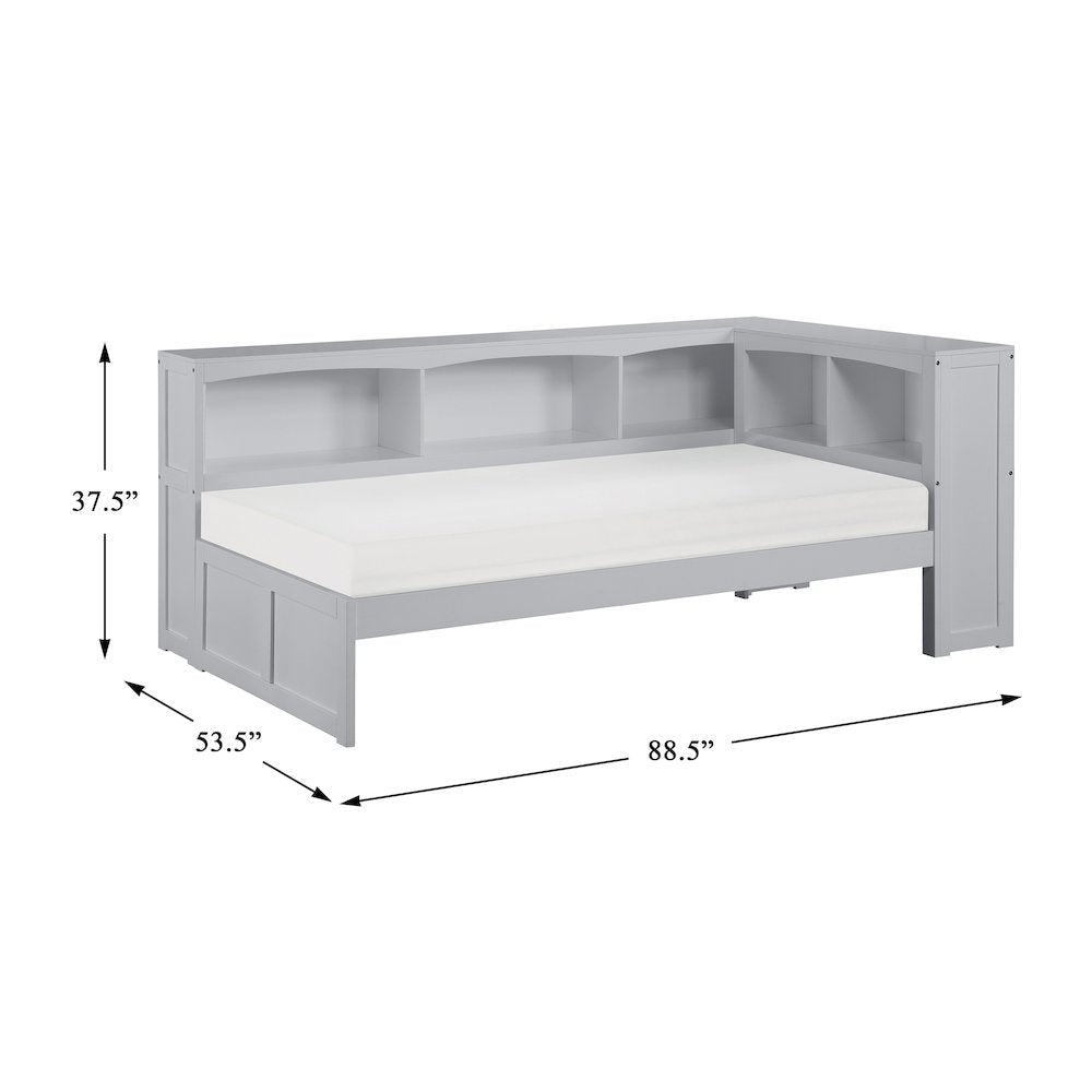 Orion Pine Twin Bookcase Corner Bed in Gray