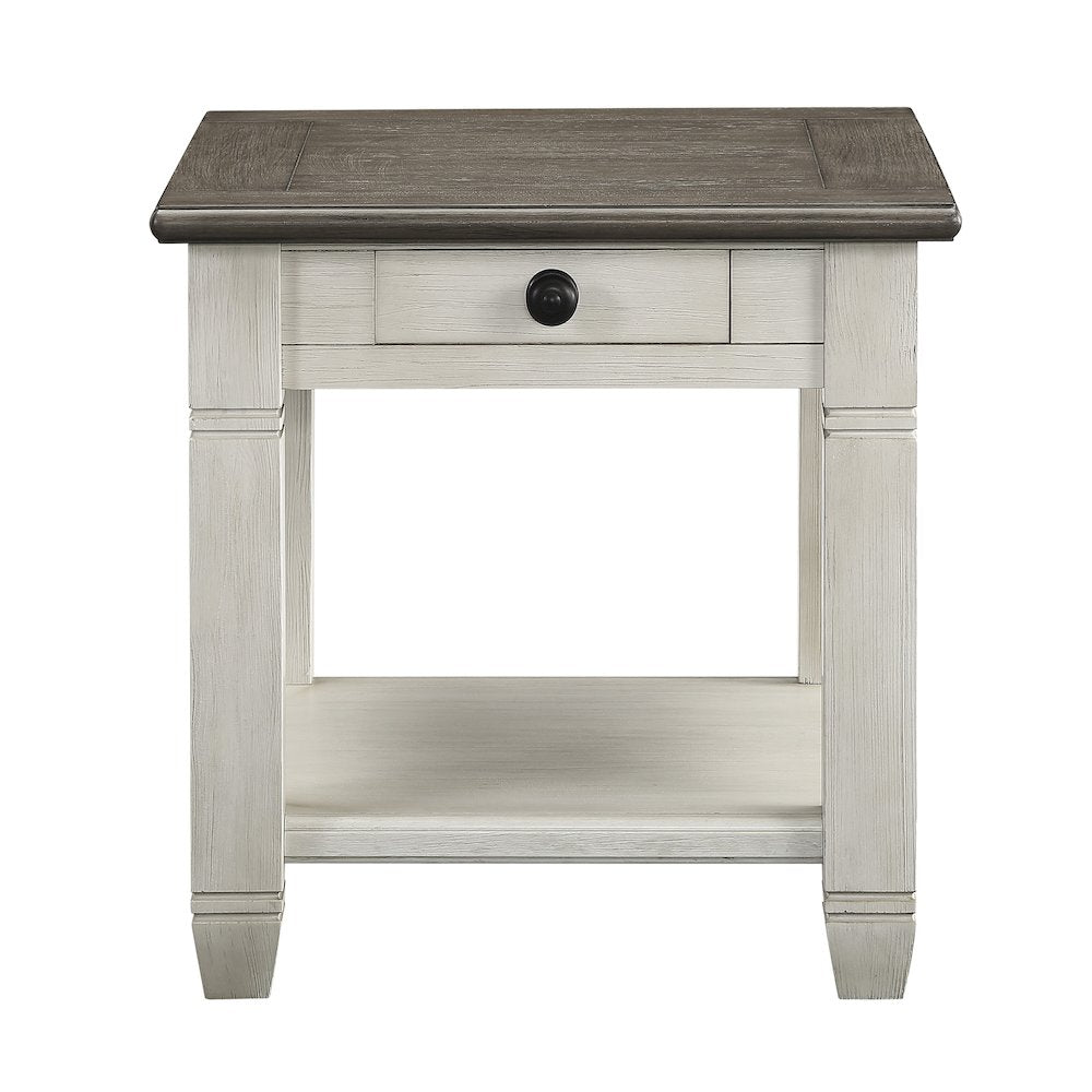 Granby Pine End Table in 2-Tone Finish (Rosy Brown and Antique White)