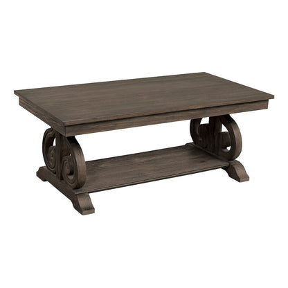 Toulon Pine Cocktail Table in Wire-Brushed Power Glaze Oak