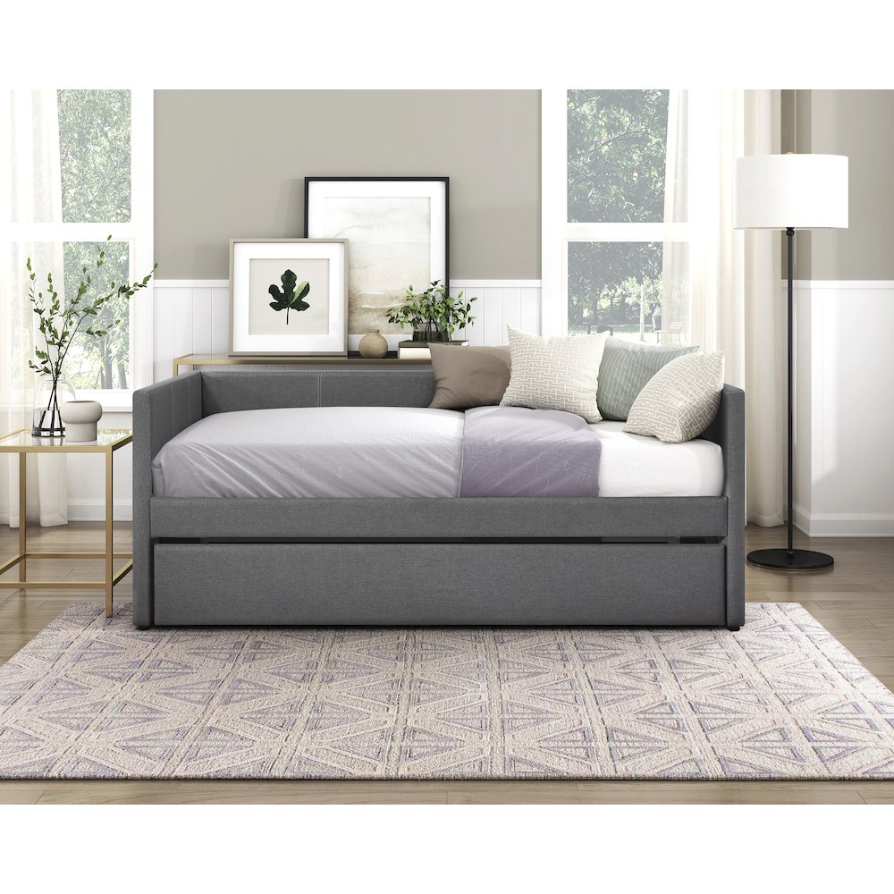 Trudy Textured Daybed with Trundle in Dark Gray