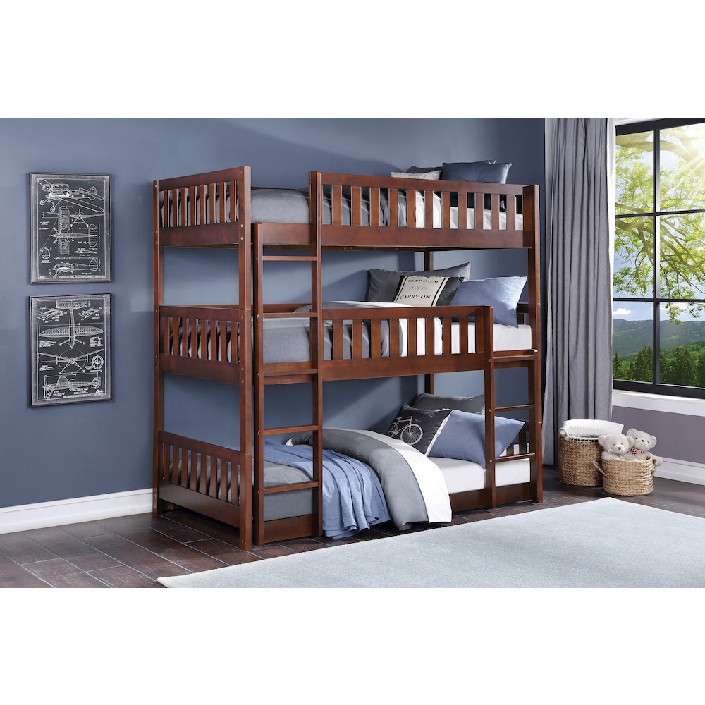 Rowe Pine Triple Bunk Bed in Dark Cherry