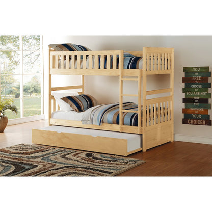 Bartly Pine Twin over Twin Bunk Bed with Trundle Bed in Natural Pine