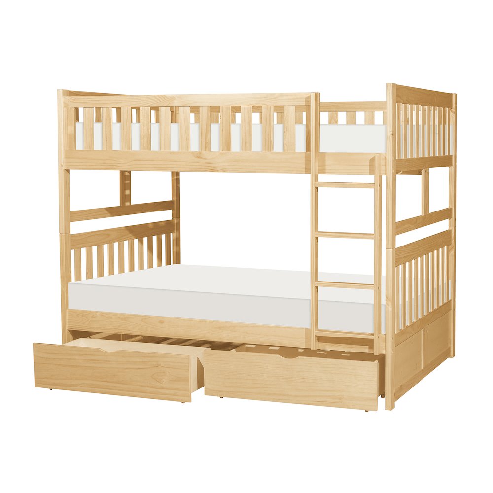 Bartly Pine Full over Full Bunk Bed with Storage Boxes in Natural Pine