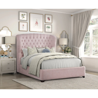Cameo Chenille California King Upholstery Bed in Pink
