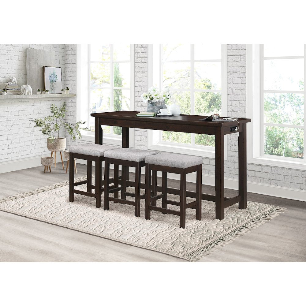Connected Velvet Counter Height Set (Set of 4) in Espresso Finish