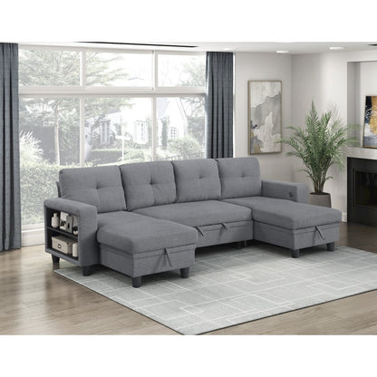Robinson Boucle Sectional with Two Chaises, Pull-out Bed in Gray