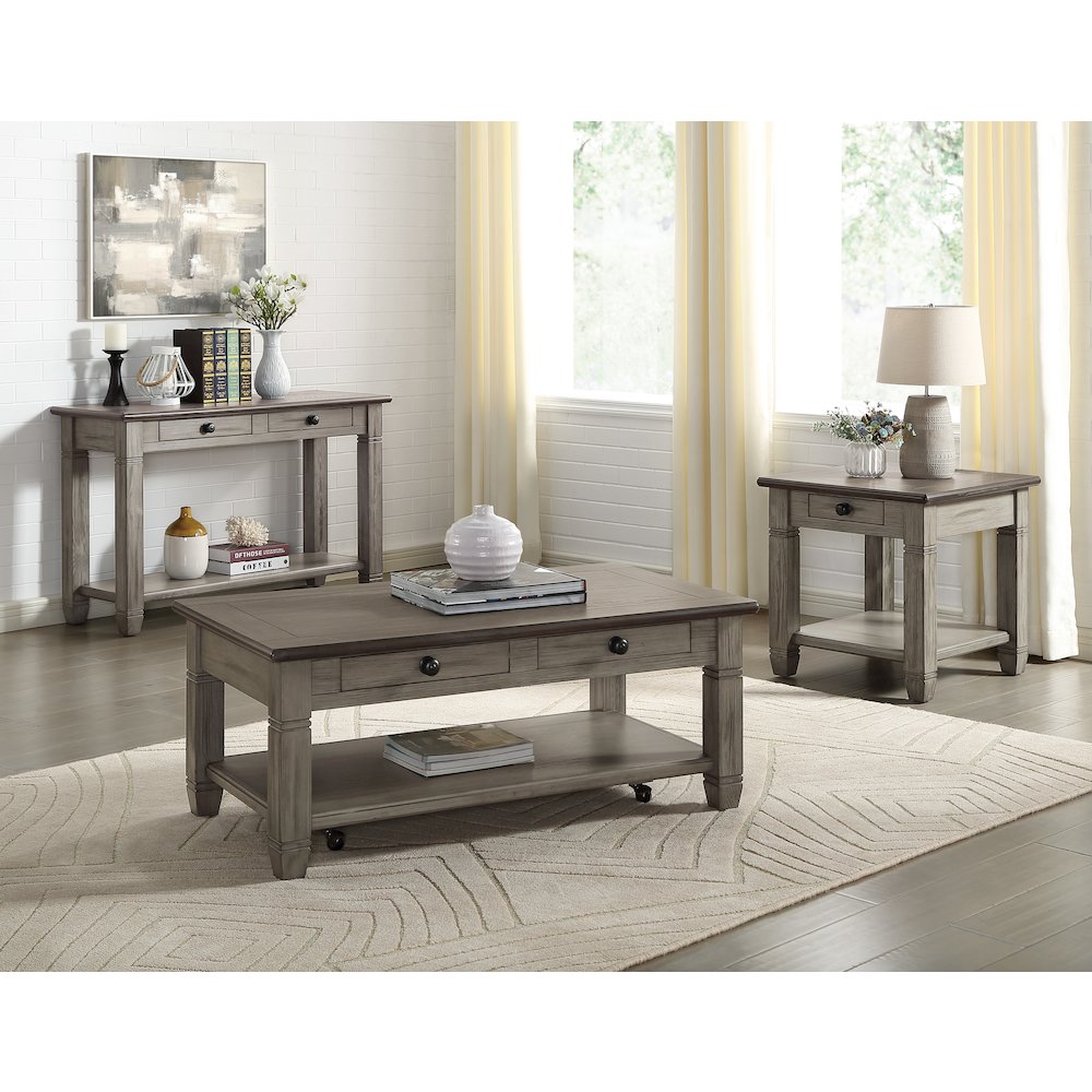 Granby Pine Sofa Table in 2-Tone Finish (Coffee and Antique Gray)