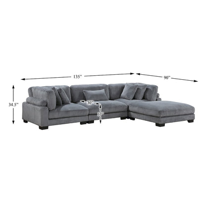 Traverse Corduroy 4-Piece Modular Sectional with Ottoman in Gray