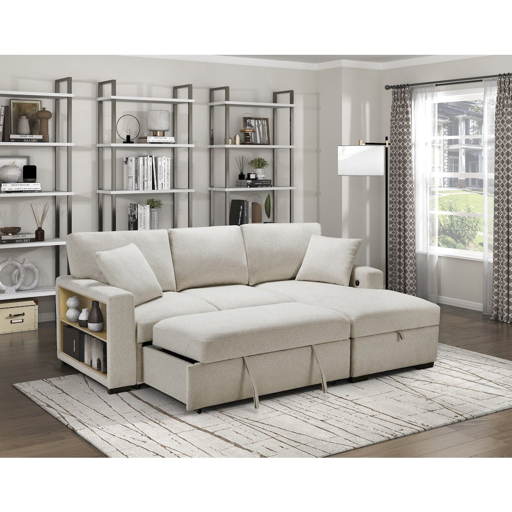 Pompano Boucle Sectional with Right Chaise, Pull-out Bed in Beige