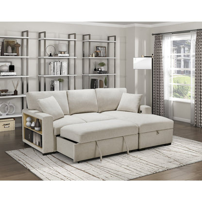 Pompano Boucle Sectional with Right Chaise, Pull-out Bed in Beige