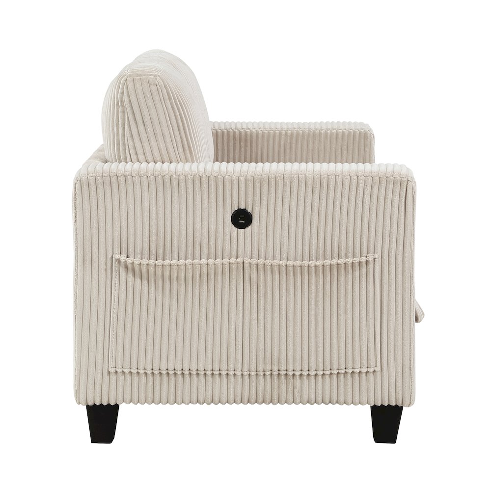 Walterboro Corduroy Love Seat with Storage, Storage Pouches in Beige