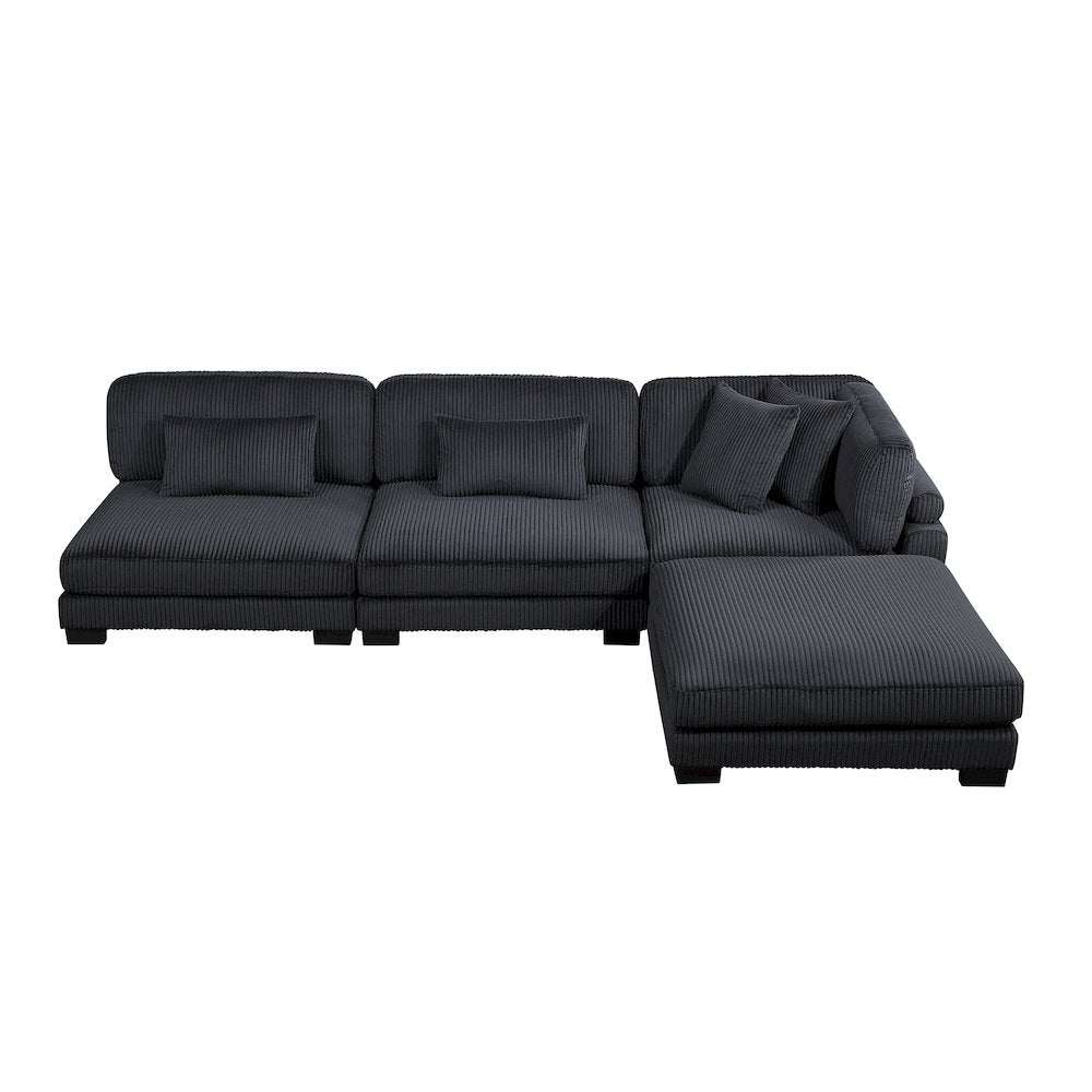 Traverse Corduroy 4-Piece Modular Sectional with Ottoman in Black