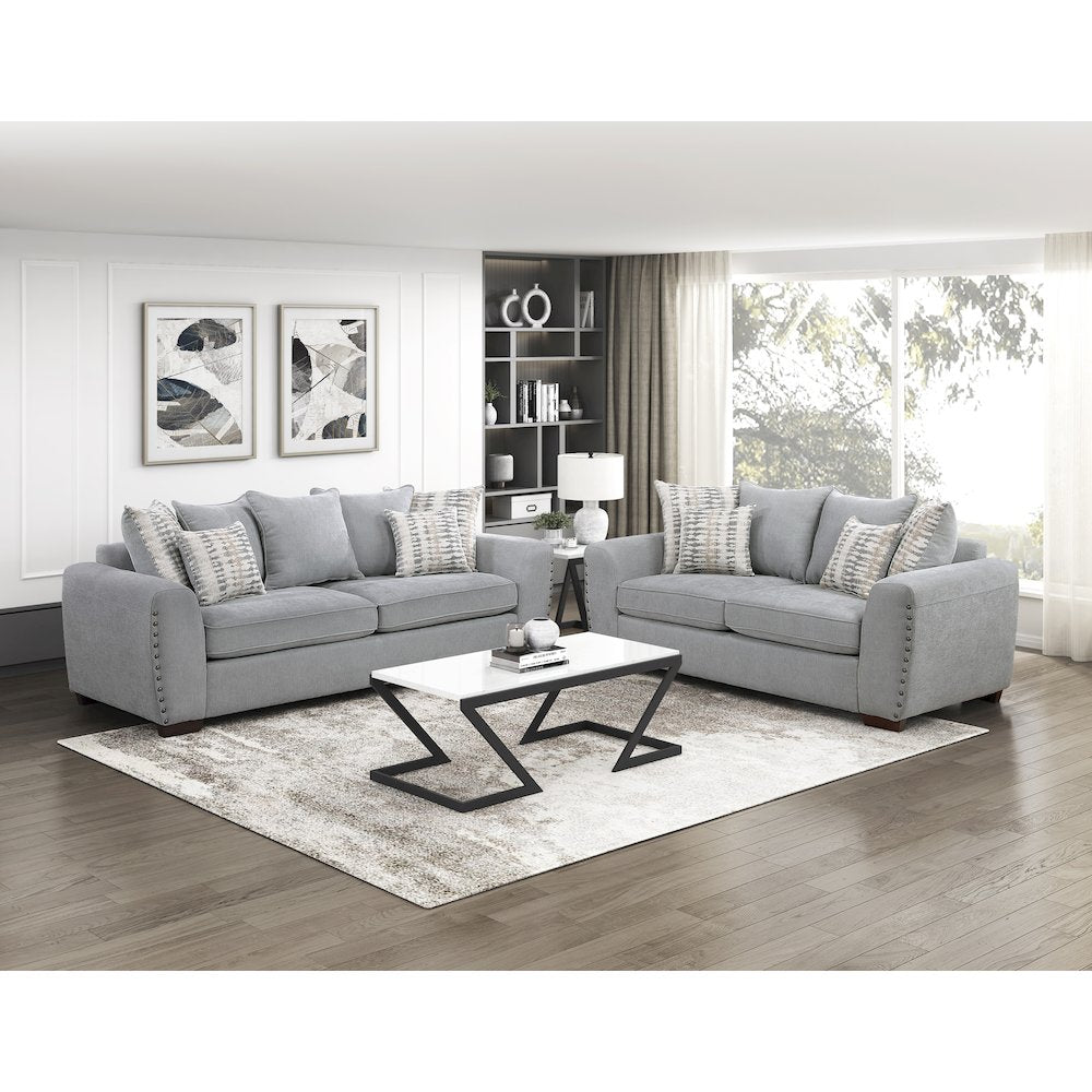 Hume Chenille 2pc Set: Sofa, Loveseat in Gray