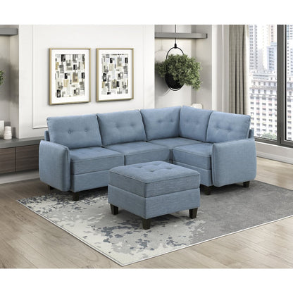 Garren Textured 5-Piece Sectional with Storage and Ottoman in Blue