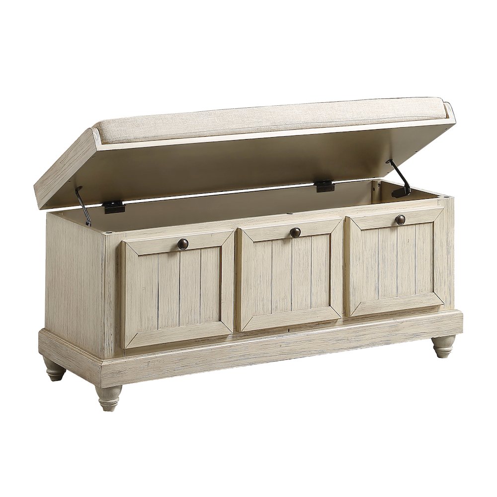 Woodwell Asian Hardwood Storage Bench in Beige