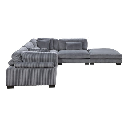 Traverse Corduroy 5-Piece Modular Sectional with Ottoman in Gray