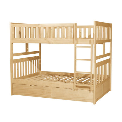 Bartly Pine Full over Full Bunk Bed with Storage Boxes in Natural Pine