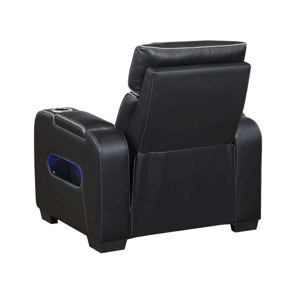 Fairway Faux Leather Power Reclining Chair with Power Headrest in Black