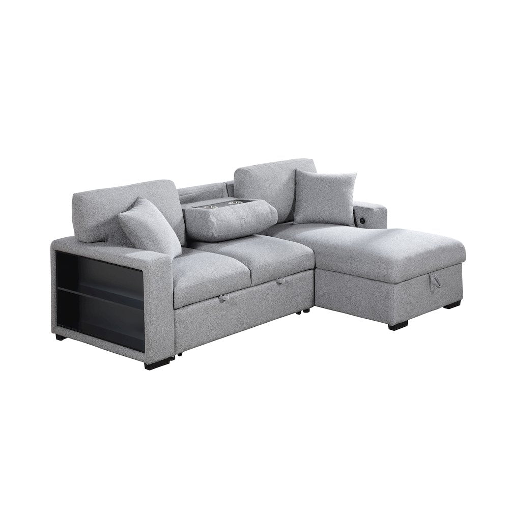 Pompano Boucle Sectional with Right Chaise, Pull-out Bed in Gray