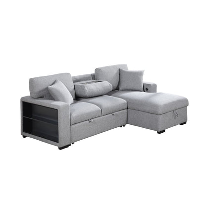 Pompano Boucle Sectional with Right Chaise, Pull-out Bed in Gray
