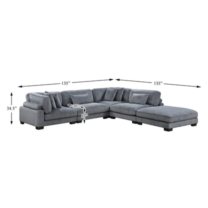 Traverse Corduroy 5-Piece Modular Sectional with Ottoman in Gray