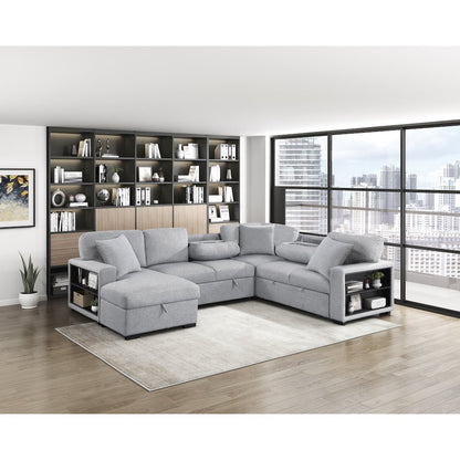 Pompano Boucle Sectional with Left Chaise, Pull-out Bed in Gray