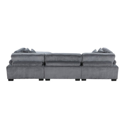 Traverse Corduroy 4-Piece Modular Sectional with Ottoman in Gray