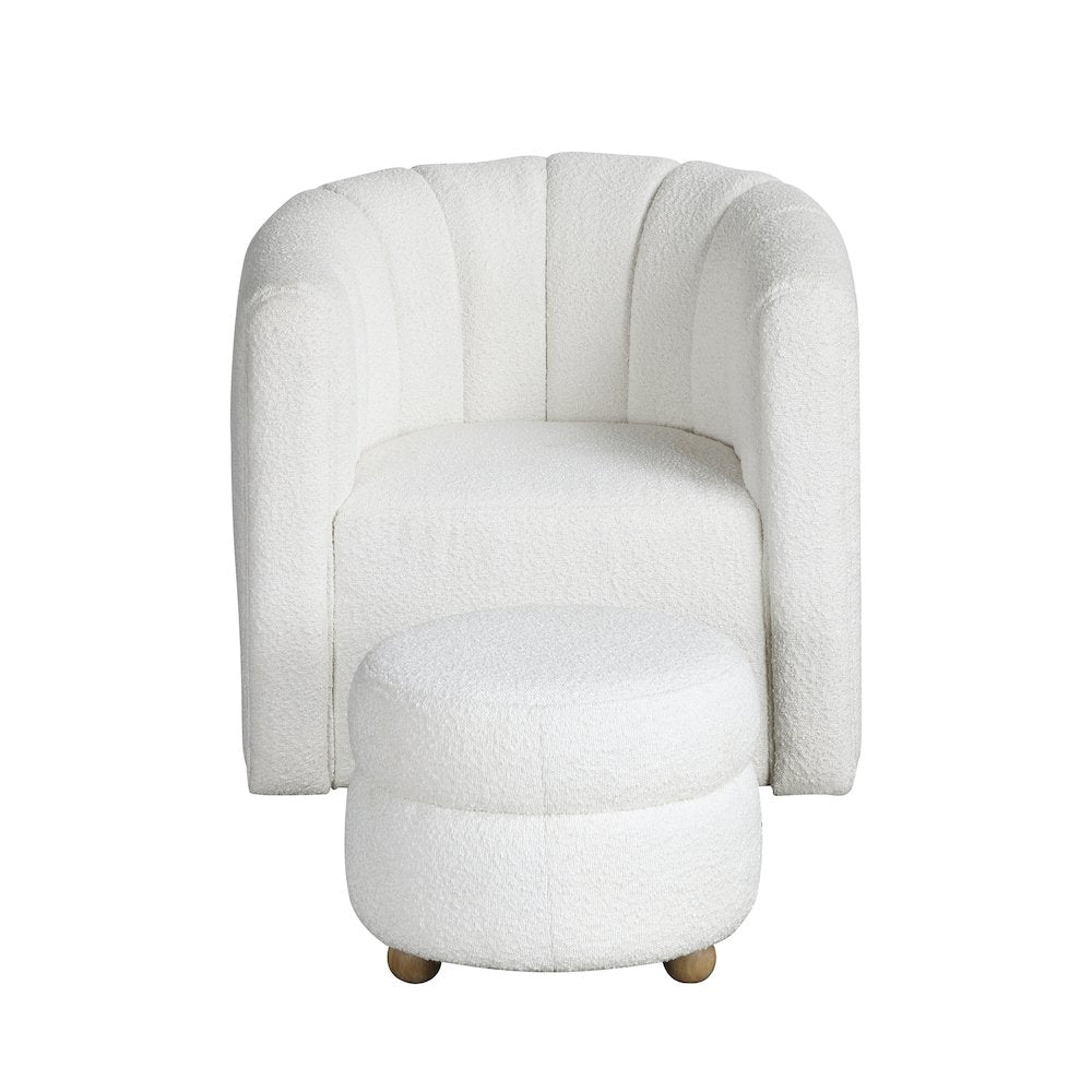 Essex Boucle Swivel Chair with Ottoman in White