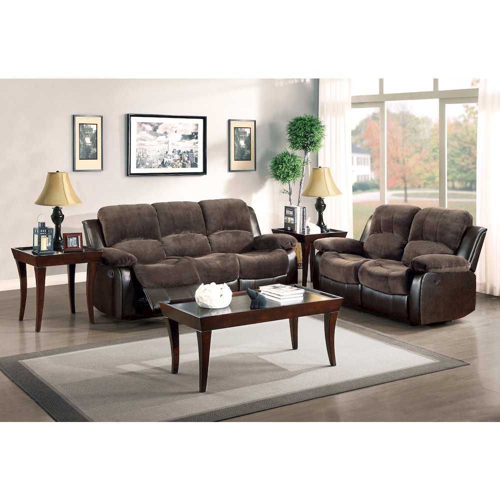Cranley Faux Leather Double Reclining Loveseat in Chocolate