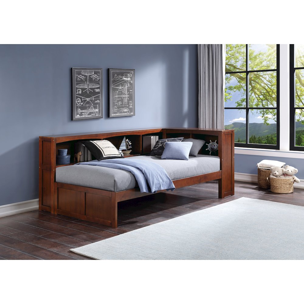Rowe Pine Twin Bookcase Corner Bed in Dark Cherry