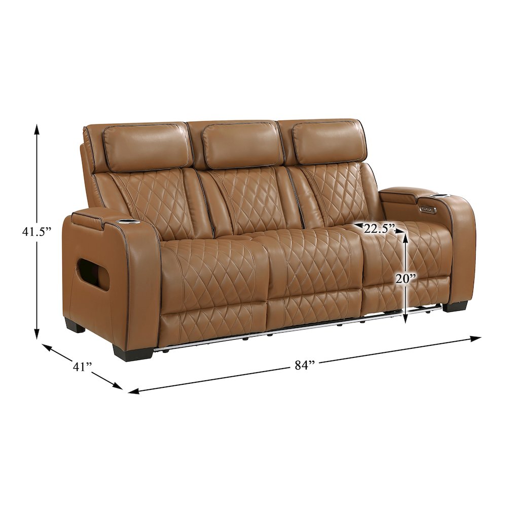 Fairway Faux Leather Power Double Reclining Sofa in Brown