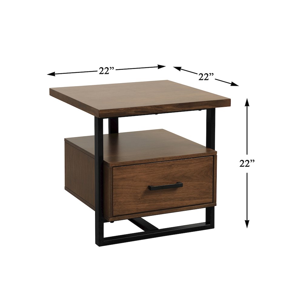 Sedley Asian Hardwood End Table with Functional Drawer in Walnut